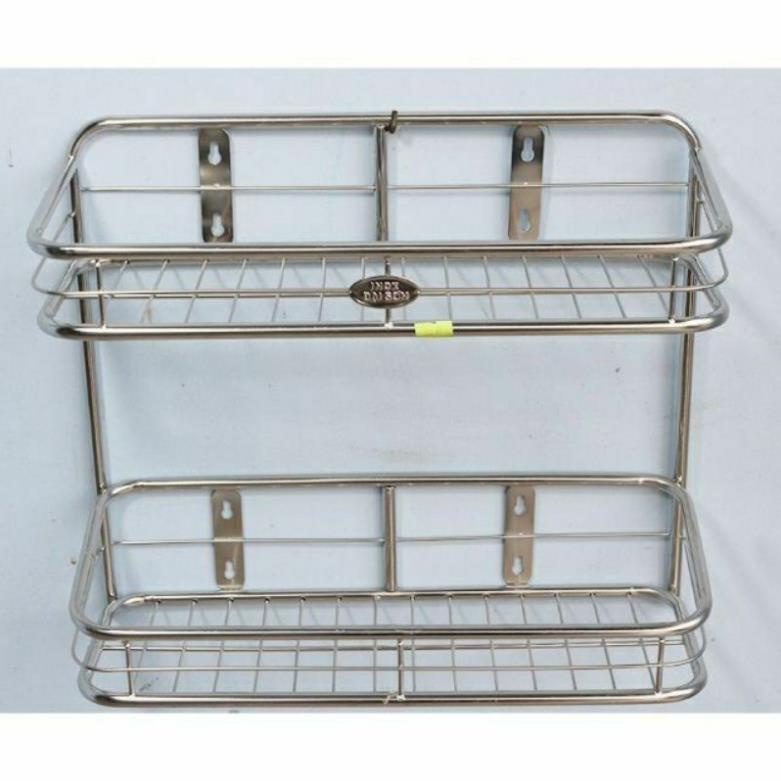 Kệ inox treo tường 2 tầng để gia vị, dầu gội...