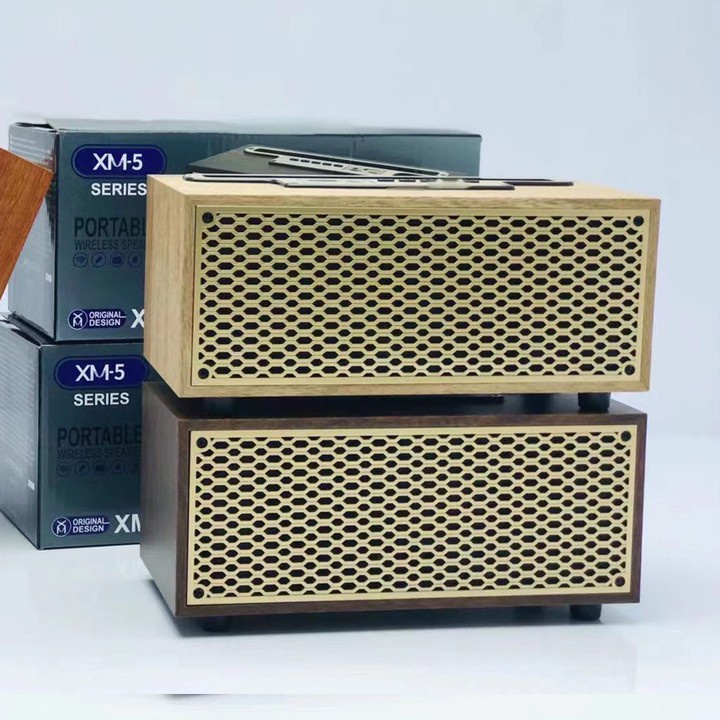 Loa Bluetooth XM-5H Vỏ Gỗ Công Suất 8W, Bass Trầm Ấm, Có Khe Giá Đỡ Điện Thoại Và Khe Cắm Thẻ Nhớ, Tặng Kèm Jack Cắm AUX