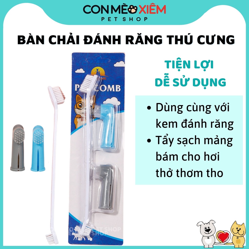 Bàn chải đánh răng chó mèo bộ 3 món ngón tay chăm sóc răng miệng làm đẹp thú cưng Con Mèo Xiêm