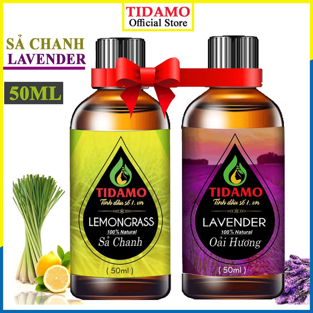 Combo 2 Tinh Dầu Sả Chanh 50ML + Tinh Dầu Oải Hương 50ML Chính Hãng TIDAMO Xông Phòng Giúp Thư Giãn, Nâng Cao Sức Khỏe