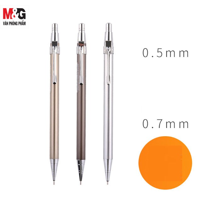 Bút chì kim bấm inox M&amp;G MP1001A-MP1001B ngòi 0.5mm, 0.7mm