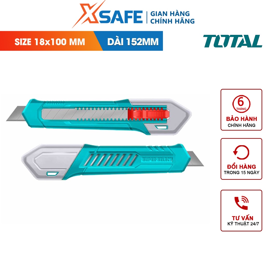 Dao rọc giấy TOTAL THT51001 kích thước lưỡi 18x100mm, dài 152mm, nút ấn dẹp, có thể thay thế lưỡi dao - CHÍNH HÃNG