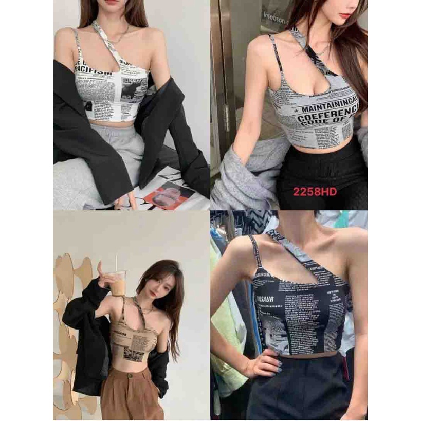 Áo bra croptop su họa tiết báo chữ dây chéo độc đáo mẫu mới M2258 - Mbra94