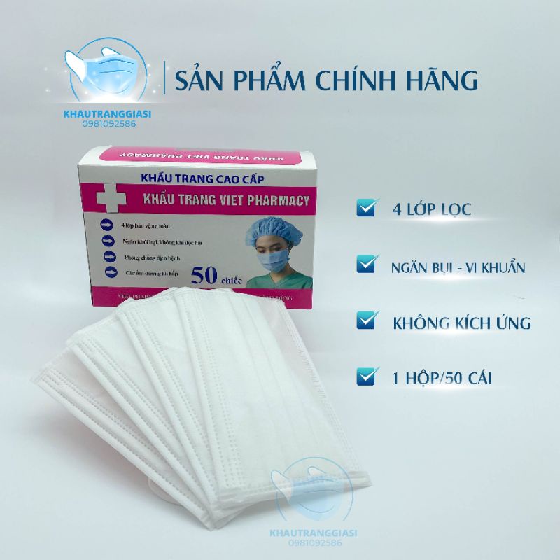 Khẩu trang màu trắng 4 lớp TTP ( Hộp 50 chiếc)