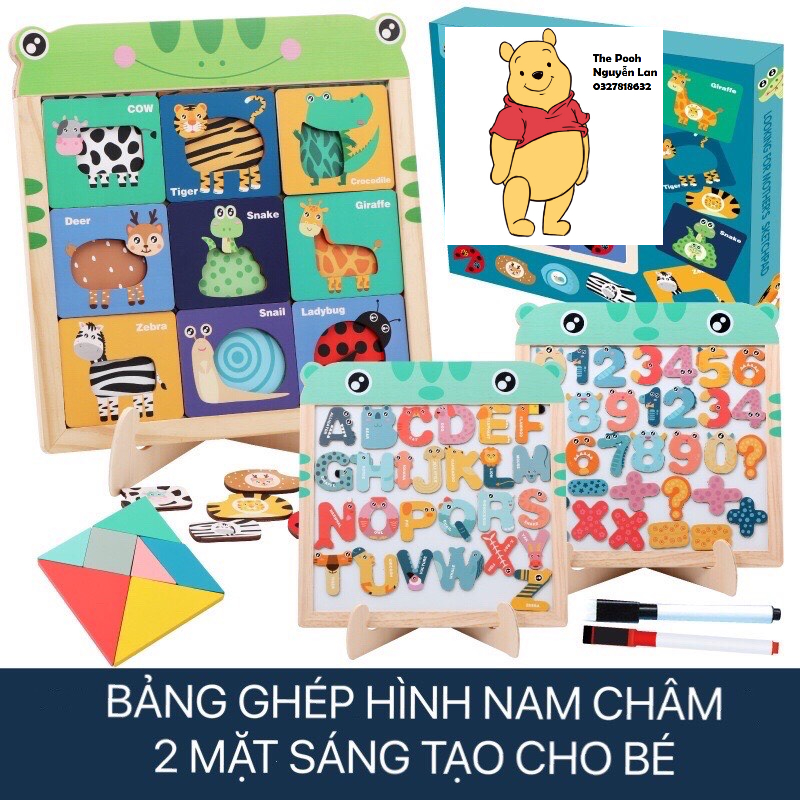 Đồ Chơi Bảng Edu Nam Châm Ghép Hình Động Vật, Học Bảng Chữ Cái, Số, Phép Tính, Tiếng Anh, Tangram Bằng Gỗ (có 2 bút)