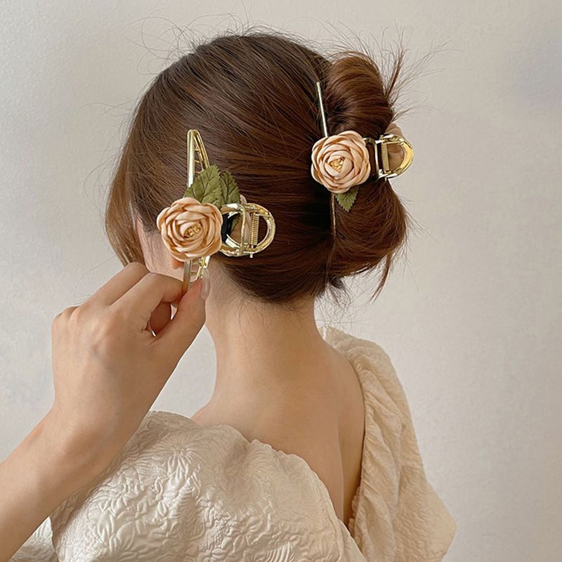Kẹp tóc càng cua hoa hồng cao cấp - Cặp tóc mạ vàng phong cách Hàn Quốc sang trọng Zaza accessories ZKT0081