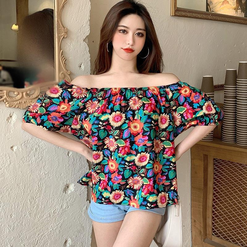 Áo Kiểu Chất Chiffon Tay Ngắn Hoạ Tiết Hoa Thiết Kế Thanh Lịch | BigBuy360 - bigbuy360.vn