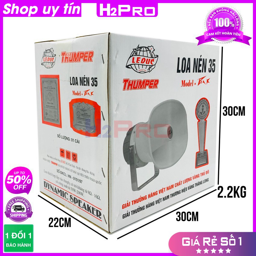 Loa Nén 50W, Loa Phóng Thanh PEAK-35 Cao Cấp Chính Hãng, Vành Nhựa Chữ Nhật 30x21Cm-Chịu Nước-Tặng 1 Côn 50k-H2Pro Audio