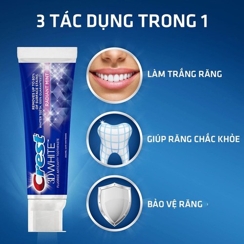 Kem đánh răng Crest 3D loại bỏ ố vàng làm trắng và loại trừ nguy cơ sâu răng Linh Giang chính hãng