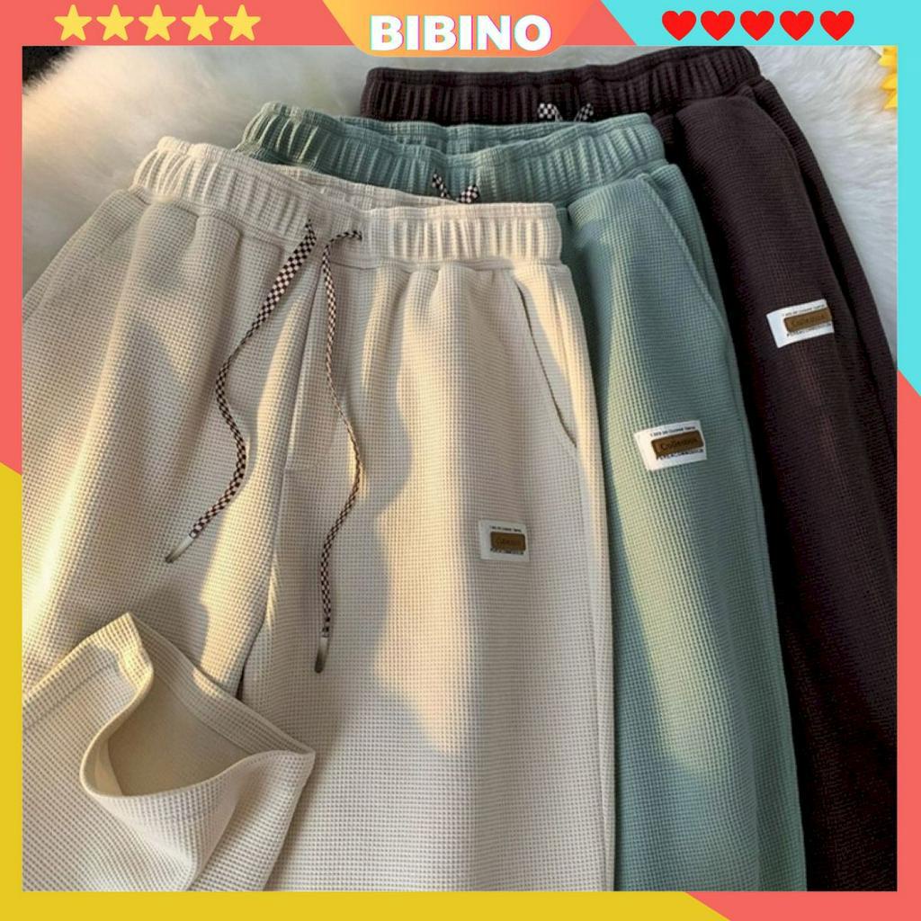 Quần ống rộng lưng cao nam nữ vải tổ ong cotton dày dặn BIBINO Quần dài form rộng baggy hàn quốc thoáng mát QN04