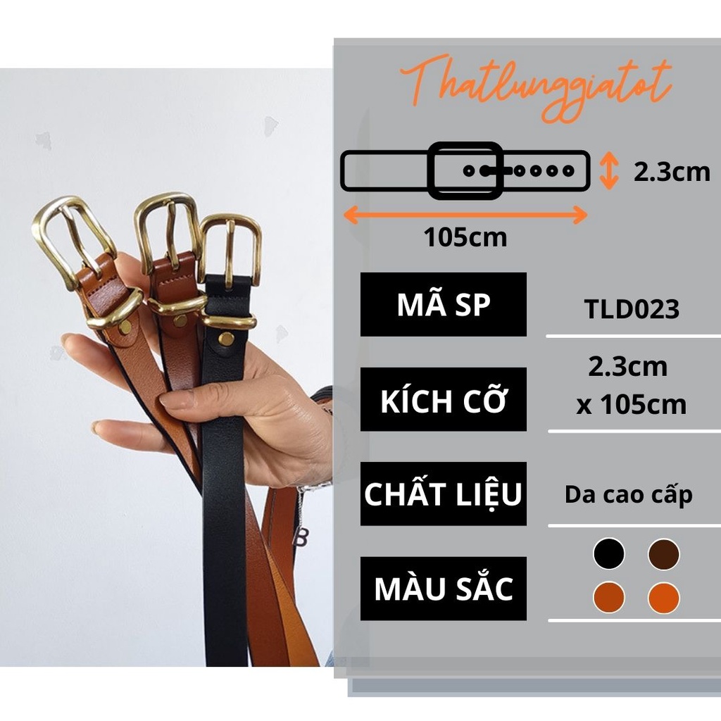 Thắt lưng nữ Ulzzang da cao cấp mặt vàng đồng phong cách Hàn Quốc bản 2.3cm (Hỗ trợ cắt, bấm lỗ dây nịt) TLD023 - Thắt L