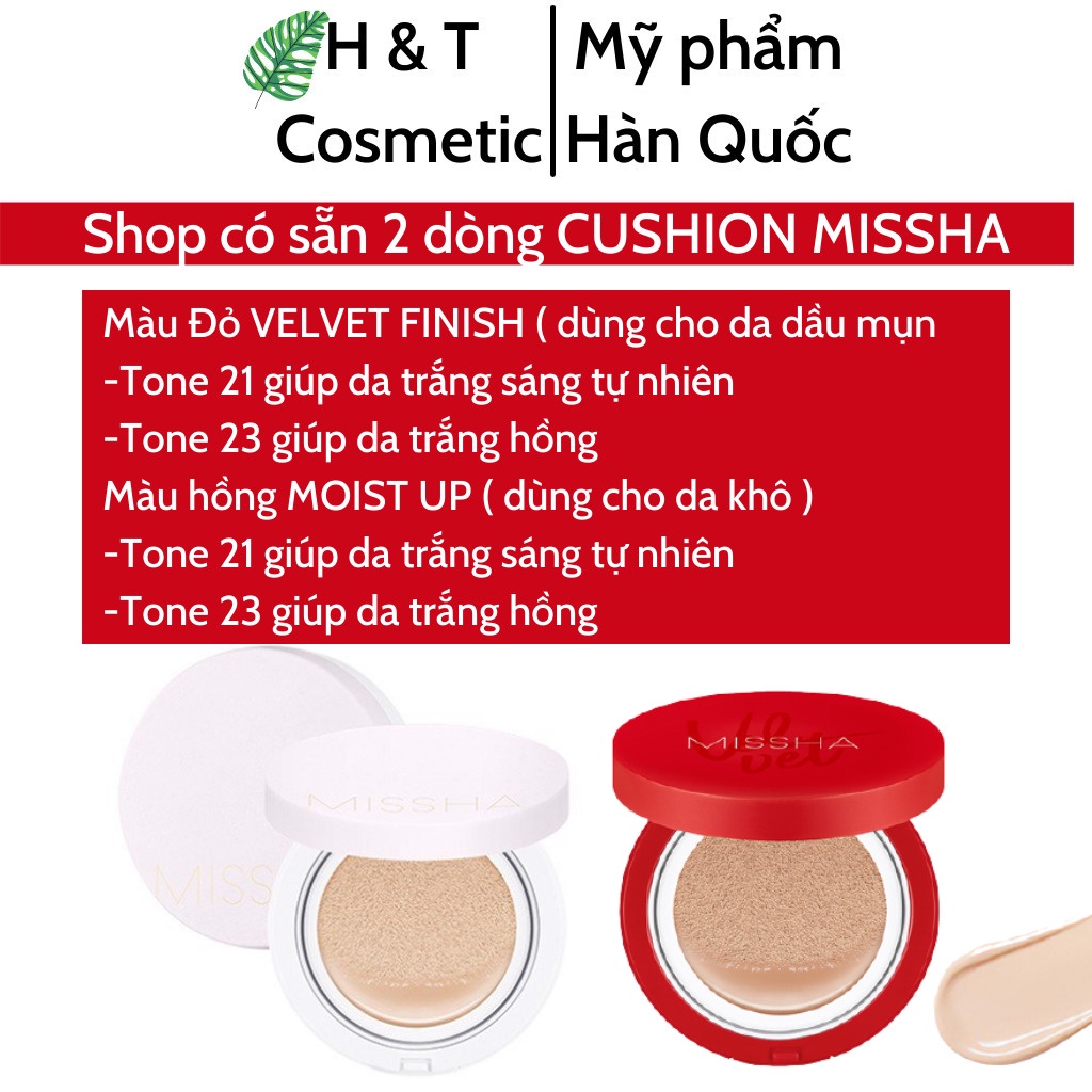 Phấn nước Missha Cushion che khuyết điểm dưỡng ẩm lâu trôi chống nắng hiệu quả SPF50+ PA+++ màu số 21/23