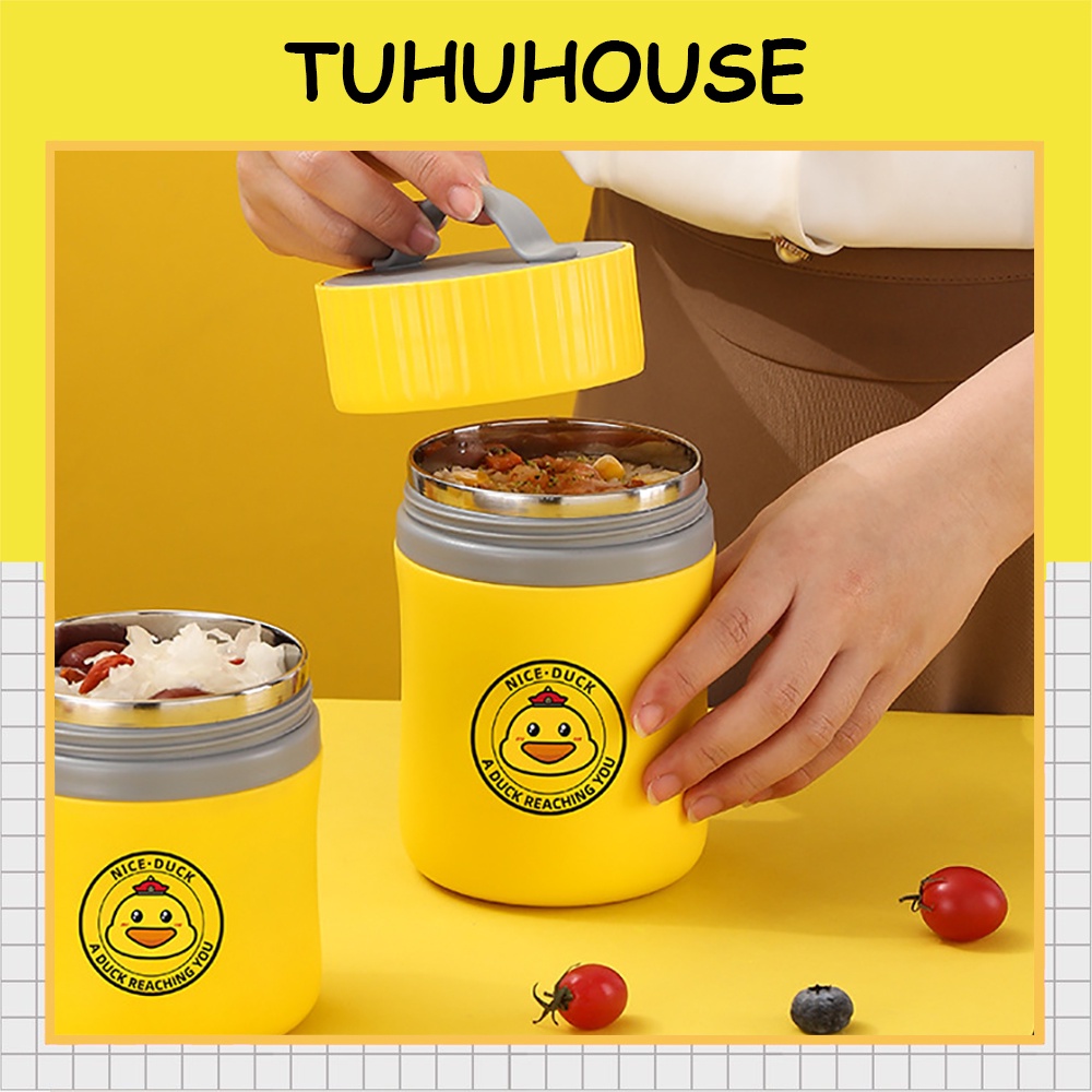Hộp đựng cơm văn phòng giữ nhiệt Vịt Vàng tiện lợi, bình ủ cháo giữ nhiệt đựng thức ăn hoạt hình cho bé – TUHUHOUSE