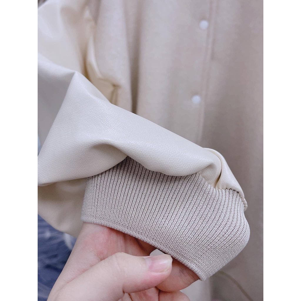 Áo Khoác Dạ Pha Da PEONYB Nữ [FREESHIP]  Jacket bomber form rộng tay bồng, khoát đẹp họa tiết trắng cá tính Ulzzang