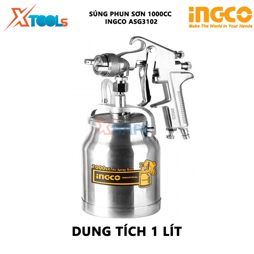 Súng phun sơn INGCO ASG3102 | máy phun sơn Vòi phun tiêu chuẩn 1.8mm, Dung tích 1.0L, Áp lực vận hành 3 - 4 bar phun sơn