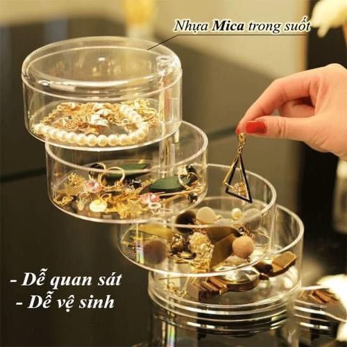 Kệ Đựng Đồ Trang Sức, Đựng Mỹ Phẩm, Đồ Dùng Cá Nhân Xoay 360 Tròn 4 Tầng và 5 Tầng Trong Suốt