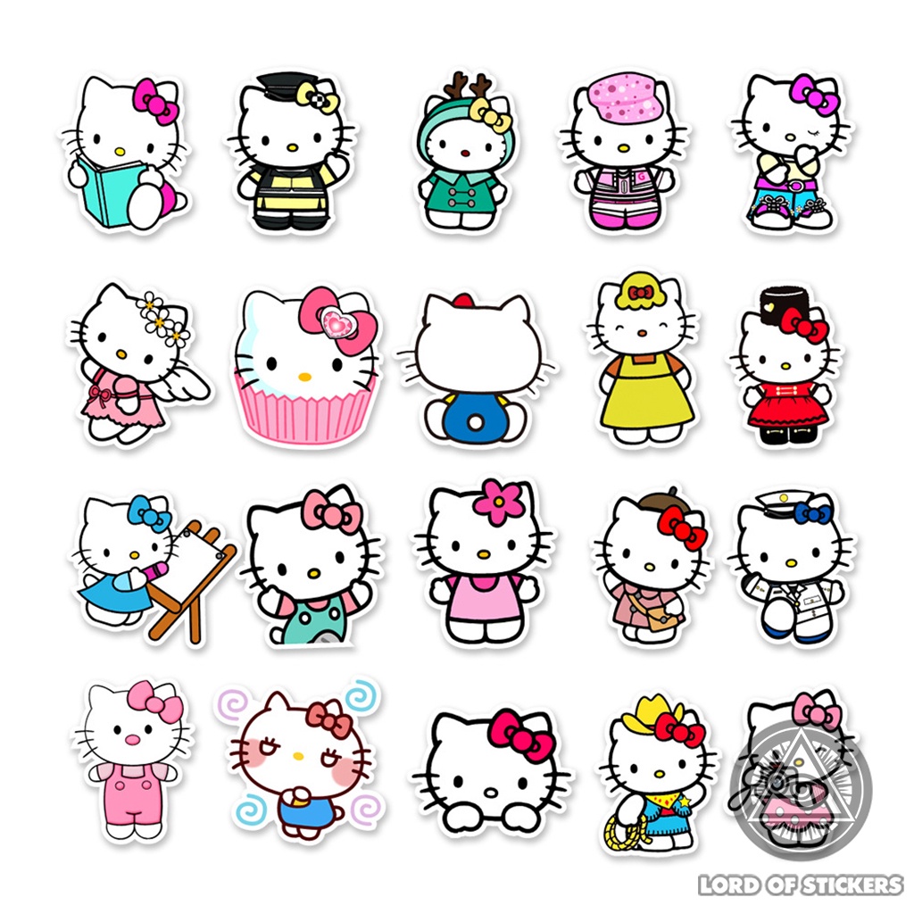 Set 50 Nhãn Dán Hello Kitty Sticker Cute Phong Cách Hoạt Hình Chống Thấm Nước Trang Trí Mũ Bảo Hiểm, Laptop, Vali, Sổ