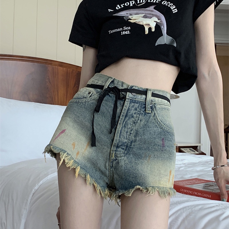 Quần Short Denim Dáng Ôm Phong Cách Retro Thời Trang Mùa Hè Cho Nữ