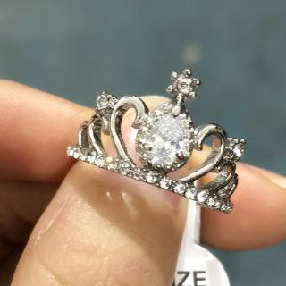 Nhẫn Mạ Bạc Hình Vương Miện Đính Đá Sang Trọng Cho Nữ
