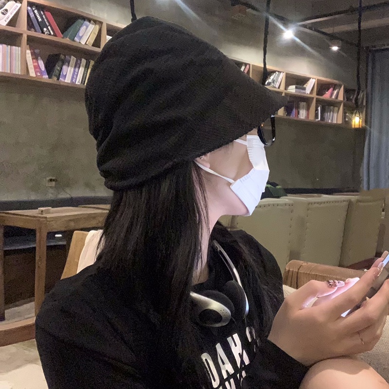 Mũ Bucket Nhung Màu Đen Che Mặt Thời Trang Thu Đông Dành Cho Nữ