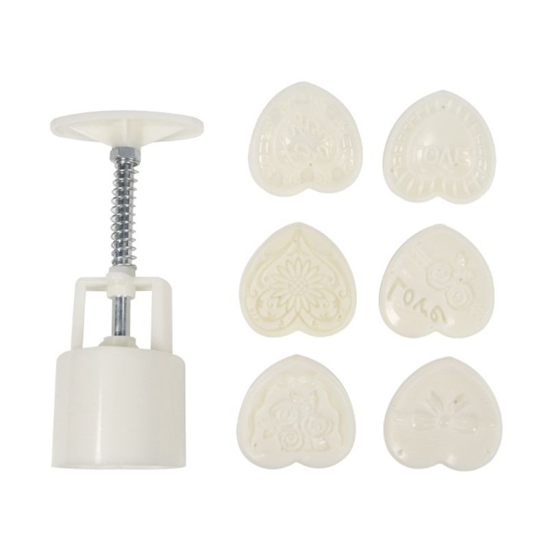 Set khuôn làm bánh trung thu 6 mặt hình trái tim dễ thương 50g