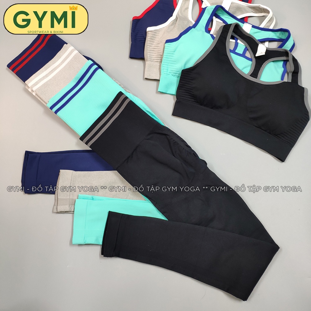 Set bộ quần áo tập gym yoga nữ GYMI SET08 gồm áo bra thể thao và quần legging chun mông chất dệt kim co giãn