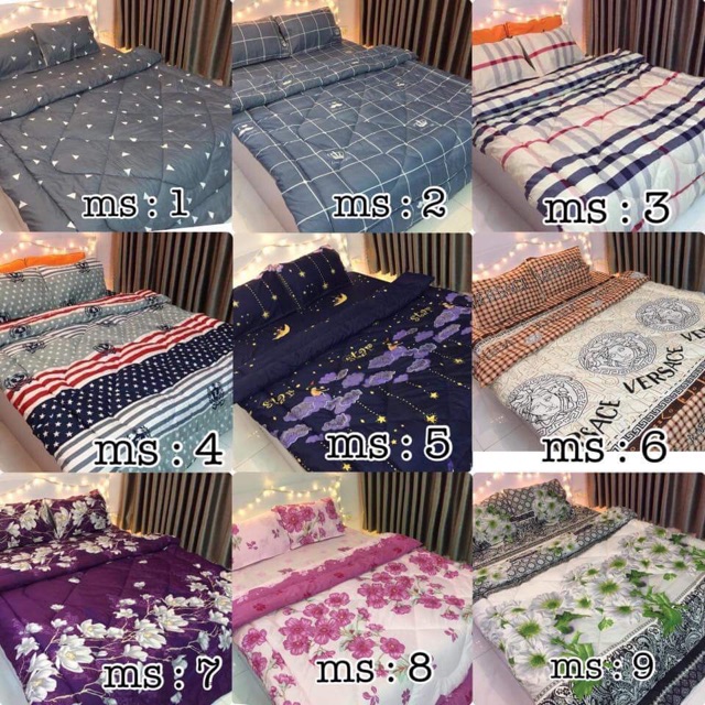 Bộ chăn phao kèm ga chun 2 vỏ gối cotton poly | BigBuy360 - bigbuy360.vn