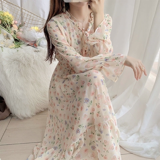 Đầm maxi tay dài chiffon hoạ tiết hoa size s-xl