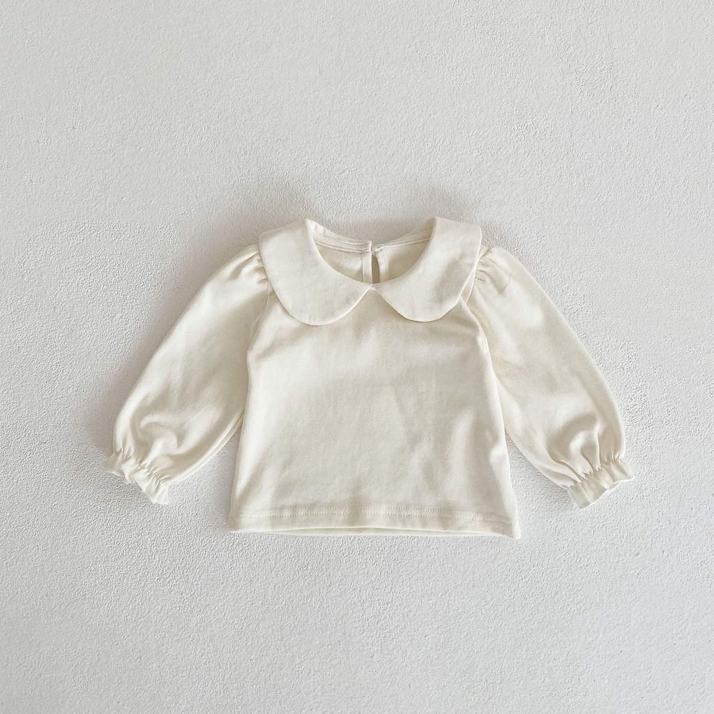 Set Áo Sơ Mi Tay Dài Cổ Búp Bê Phối Quần Yếm Denim Có Túi Lớn Thời Trang Mùa Thu 2022 Cho Bé Gái