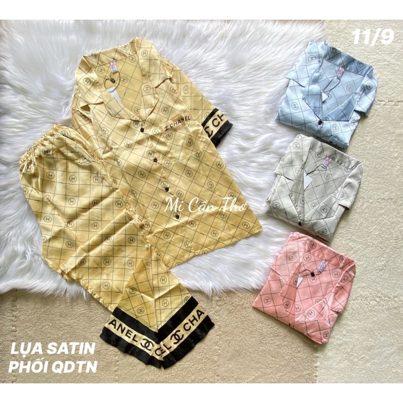 Size Lớn L-XL-2XL🎐 Bộ Pijama LỤA SATIN HÌNH PHỐI, có túi quần