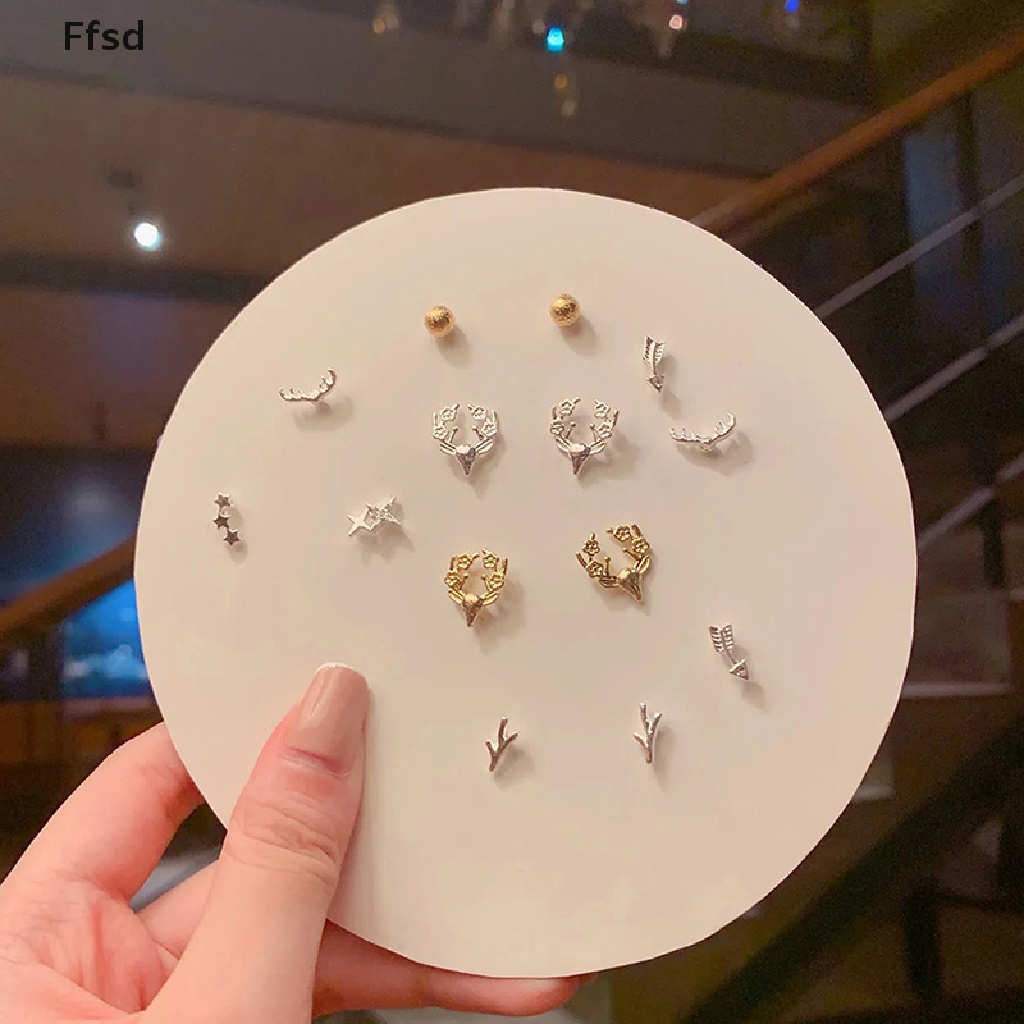 {Ffsd} Set 7 Đôi Bông Tai Xỏ Lỗ Vô Cực Lấp Lánh Trang Sức * Bán Chạy