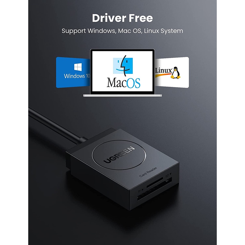 Đầu đọc thẻ USB 3.0 hỗ trợ SD/TF chính hãng Ugreen 20250 cao cấp