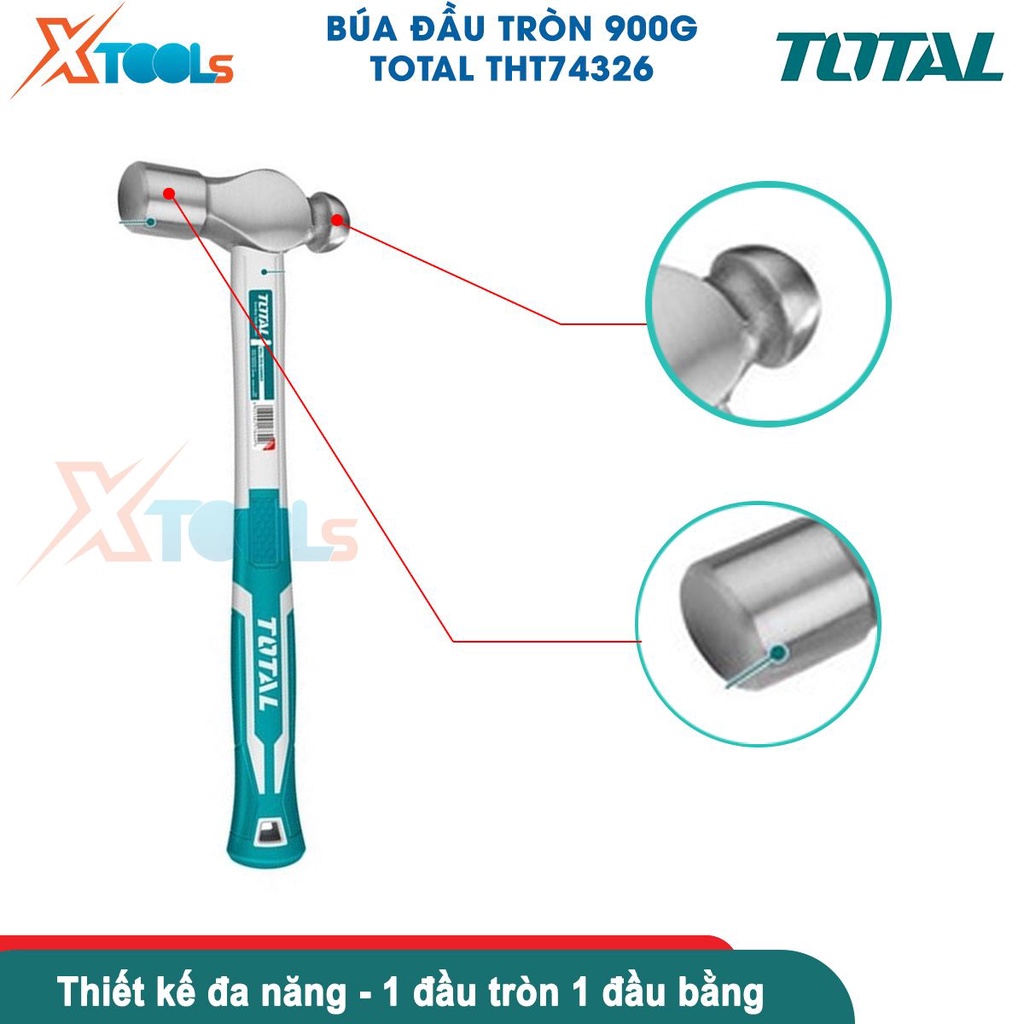 Búa đóng đinh TOTAL THT74326 1 đầu bằng 1 đầu tròn, thép carbon 45 cứng cáp, rèn đúc nguyên khối [CHÍNH HÃNG][XTOOLS]