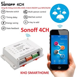 Công Tắc Wifi 4 Kênh Thông Minh Điều Khiển Từ Xa Qua Điện Thoại (Smartphone) SONOFF 4CH
