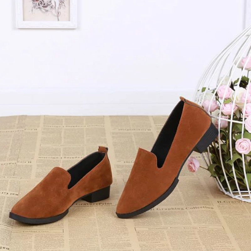 Giày Lười Da Lộn Gót Thấp Mũi Tròn Thời Trang Cho Nữ | BigBuy360 - bigbuy360.vn