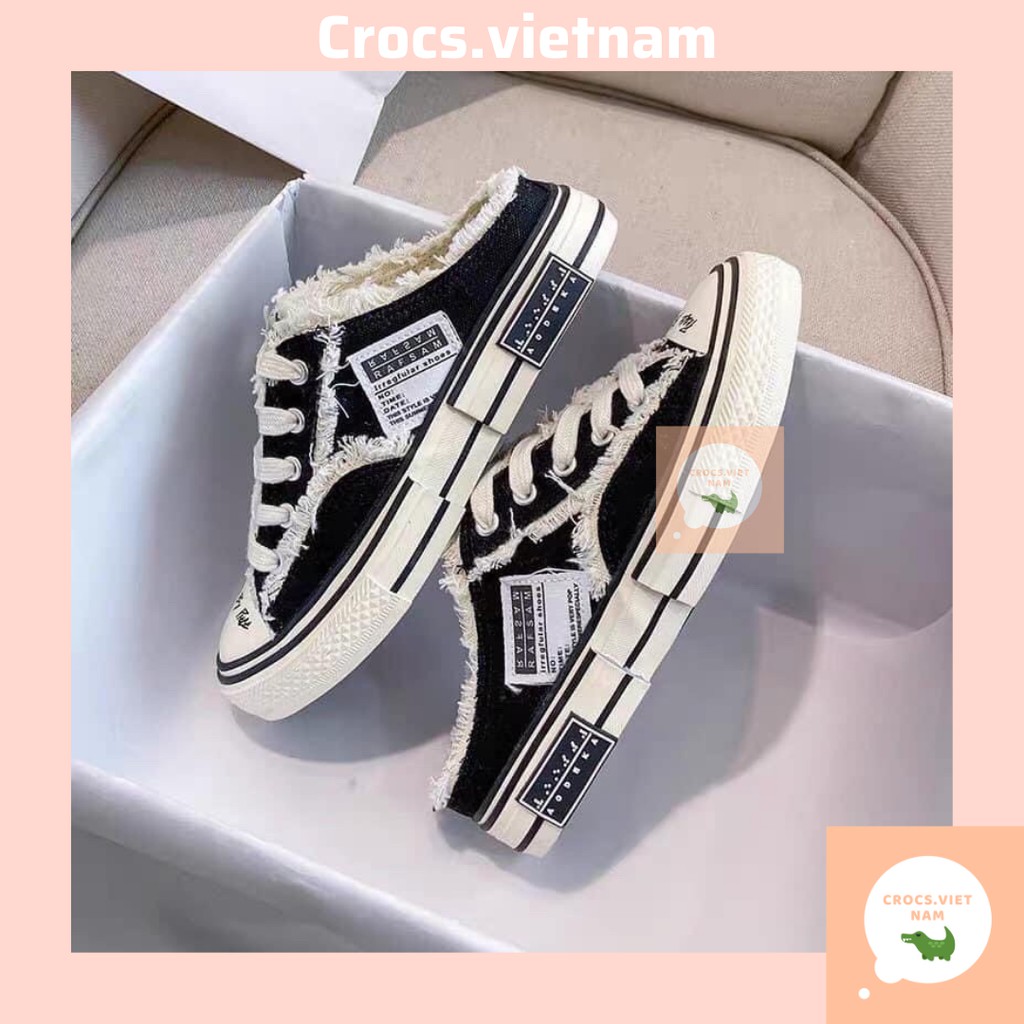 Giày sục rách tua rua Thể Thao Nữ Độn Đế 3-4cm ( from chuẩn) Chống Mùi Thoáng Khí Cao Cấp