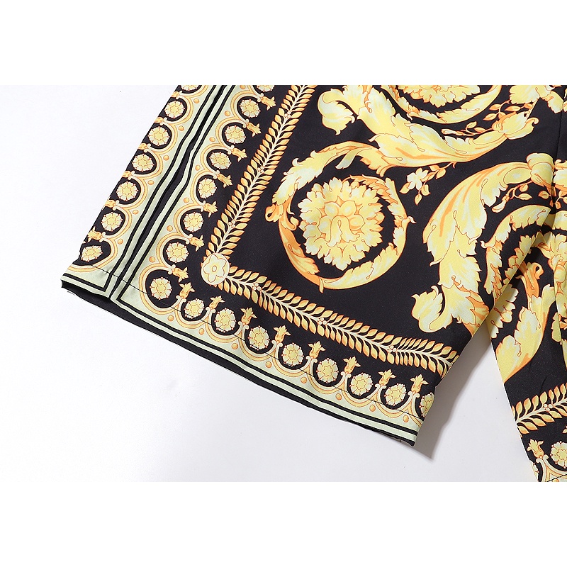 Versac* Quần Short Nam Form Rộng Phối Lưới Màu Vàng Đen Thời Trang Xu Hướng Sang Trọng Thời Trang Mùa Hè