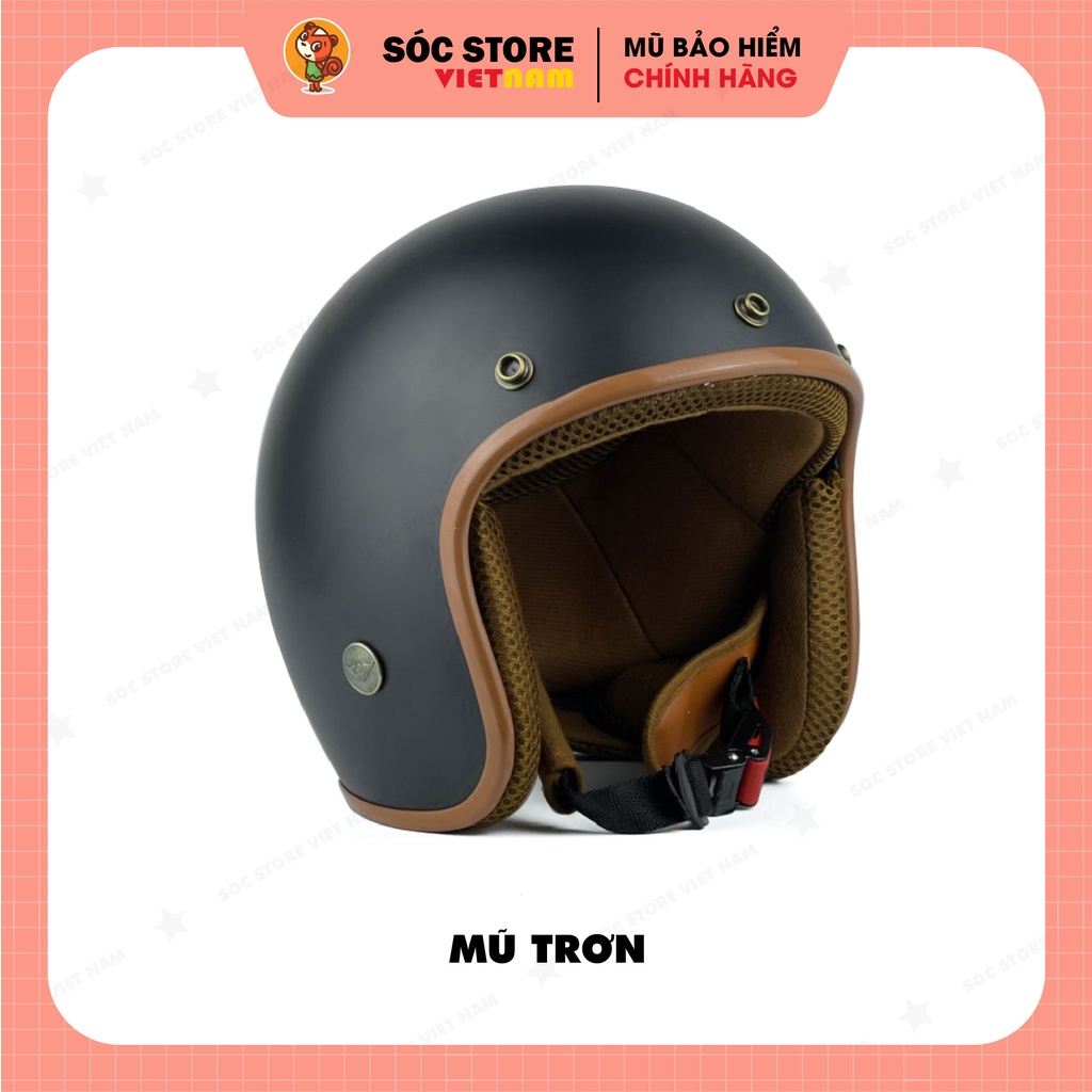 Mũ bảo hiểm 3 phần 4 chính hãng màu đen Sóc Store, nón bảo hiểm 3 phần 4 nam nữ freesize