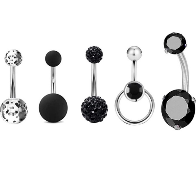 [Hàng Mới Về] Set 8 Khuyên Rốn Thép 14G Đính Đá CZ