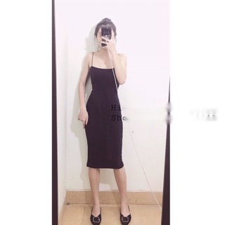 Váy body hai dây bún dài qua gối