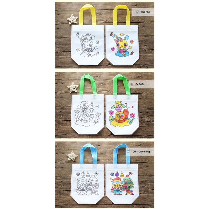 Combo đầy đủ 20 túi vải vẽ, tô màu cho bé