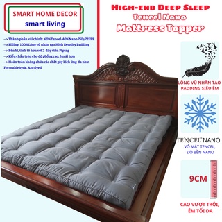 Topper lông vũ nhân tạo cao cấp Tencel Nano, Tấm làm mềm nệm, Chiều cao 8cm, Siêu êm, mềm, mát