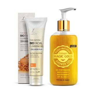 Bộ Gel Tắm Vàng 24K Sáng Da 250g + Gel Rửa Mặt Collagen+ Đẹp Da - Sữa ong Chúa 100ml BS LANGCE