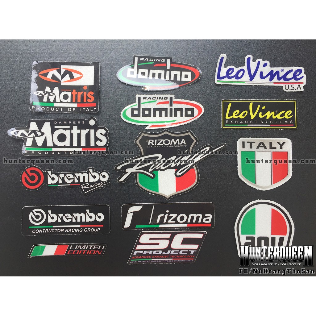 Bộ logo sắc màu cờ Ý xanh trắng đỏ phản quang. Decal tem xe chất liệu cao cấp, Sticker hình dán siêu dính