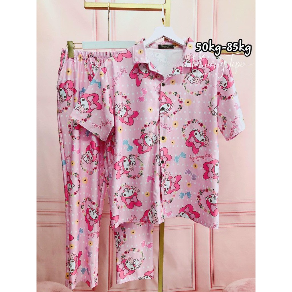 Đồ bộ bigsize pijama thun tay ngắn hoa tiết dễ thương