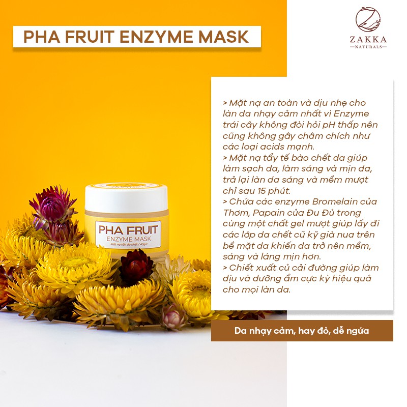 Mặt Nạ Enzyme Trái Cây Zakka Naturals Làm Sạch Mềm Da, Tẩy Tế Bào Chết PHA Fruit Enzyme Mask 40g | Thế Giới Skin Care