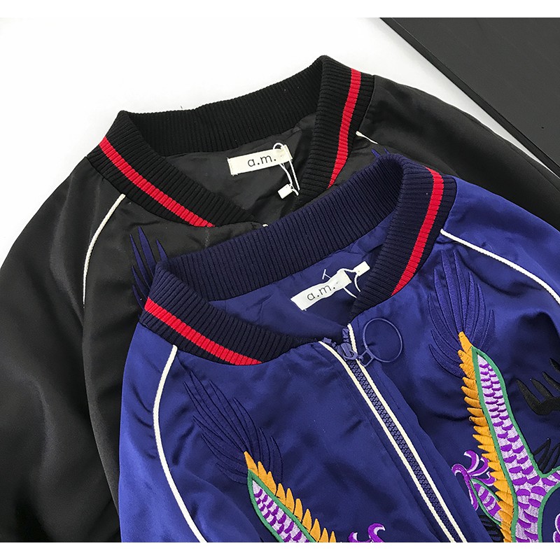 Áo khoác bomber thêu, áo bomber thêu Rồng 2 lớp cho nam nữ