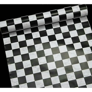 5m Giấy dán tường sẵn keo khổ 45cm Caro trắng đen 5012 siêu bền siêu đẹp