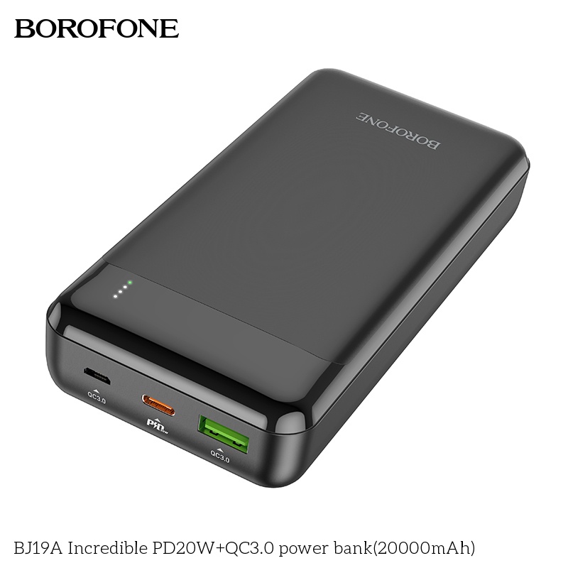 Pin sạc dự phòng 20000mAh BOROPHONE BJ19A sạc nhanh PD20W (cổng Type-C), có đèn báo LED, 1 cổng ra USB - Chính hãng