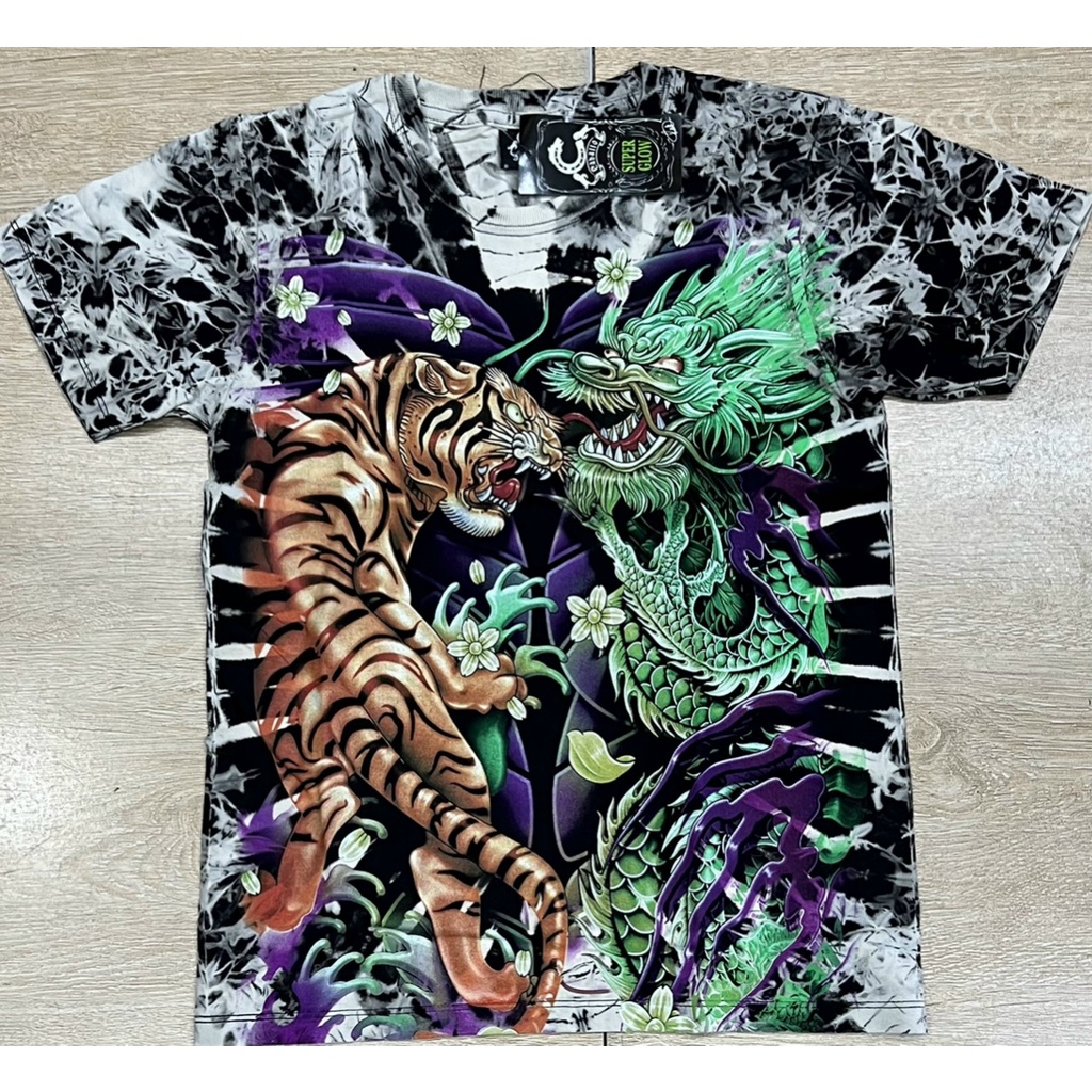 Áo Thun 3D Thái Lan Siêu dạ quang Unisex chất liệu cotton hình long hổ tranh đấu dành cho nam và nữ